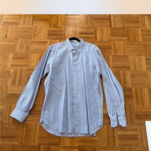 Salvatore Ferragamo Blue and White Striped Dress Shirt